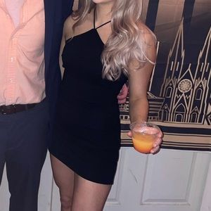 Tobi black high neck mini dress